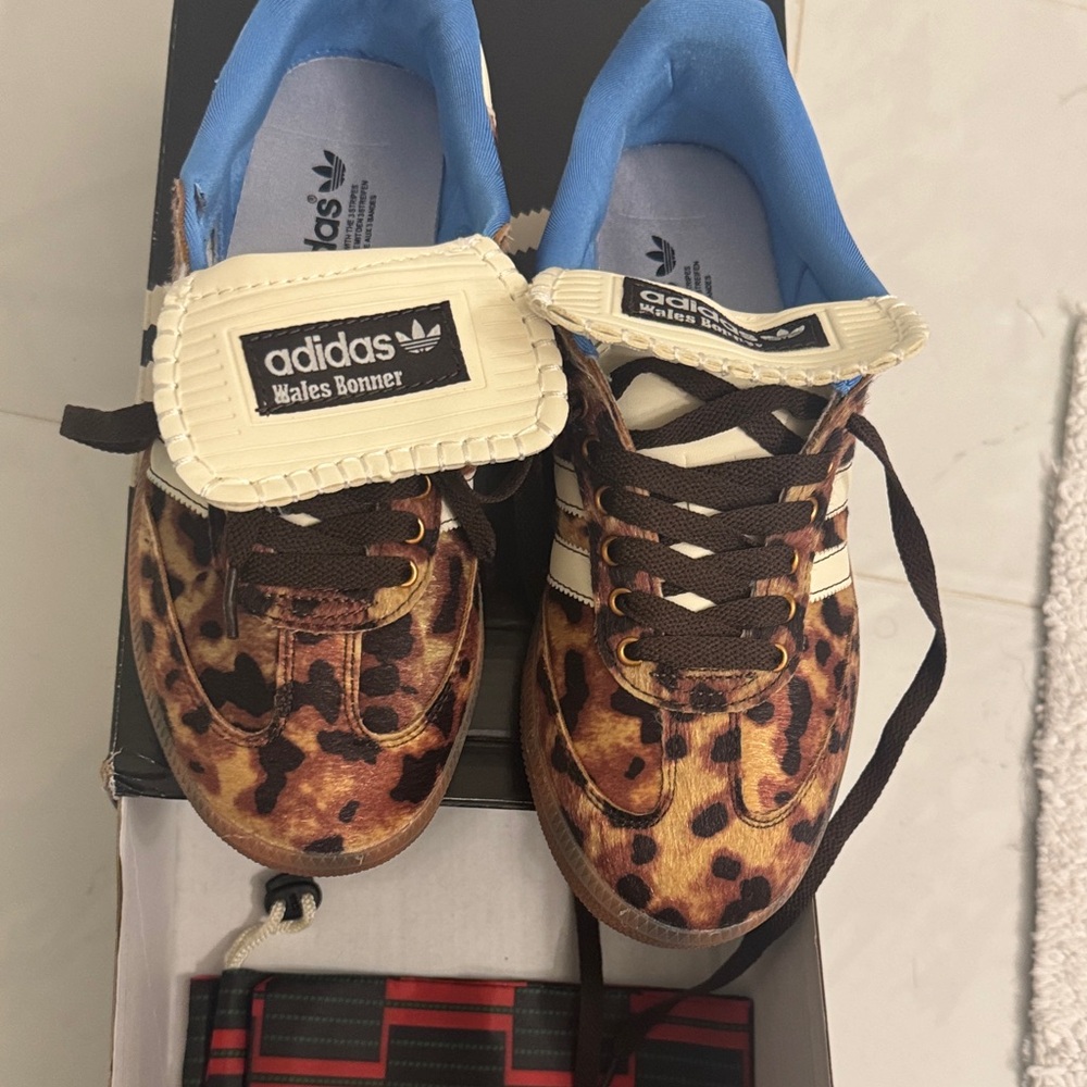 Adidas Leopard Pattern Sneakers with Cream and Brown Accents